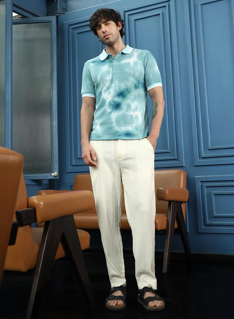 CAHOOT  Men's Sky Blue Dye-Geometric Jacquard Polo T-Shirt for Men | Best Price UAE