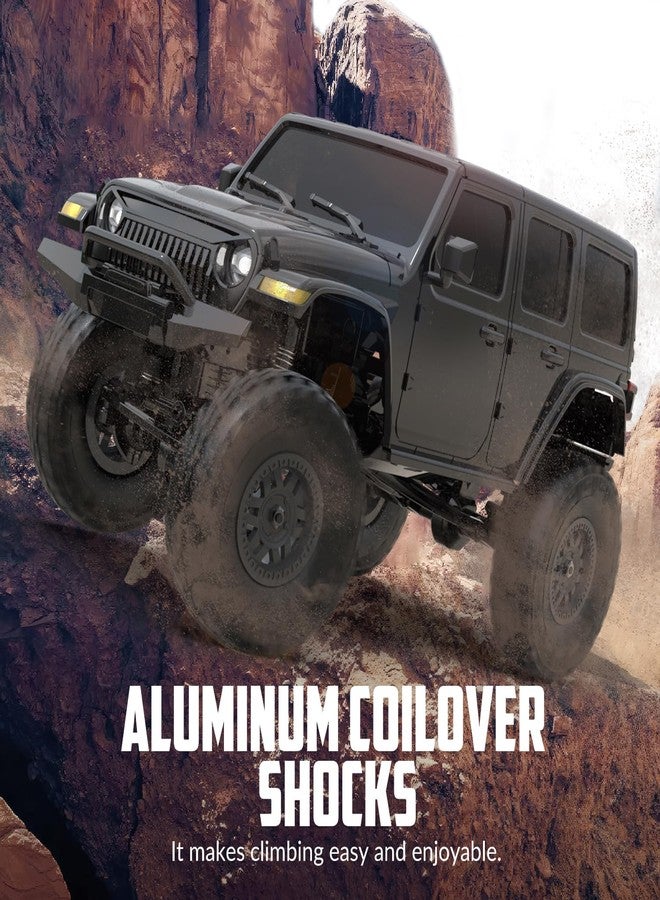 Flycolor شاحنة FLYCOLOR RCS24 RC 1/24 على الطرق الوعرة 4x4 مركبة تسلق على الطرق الوعرة جميع التضاريس شاحنة RC وحش سيارة تحكم عن بعد مع مصباح أمامي ساطع 2 بطاريات ألعاب هواية مقاومة للماء (RTR أسود) - Image 5