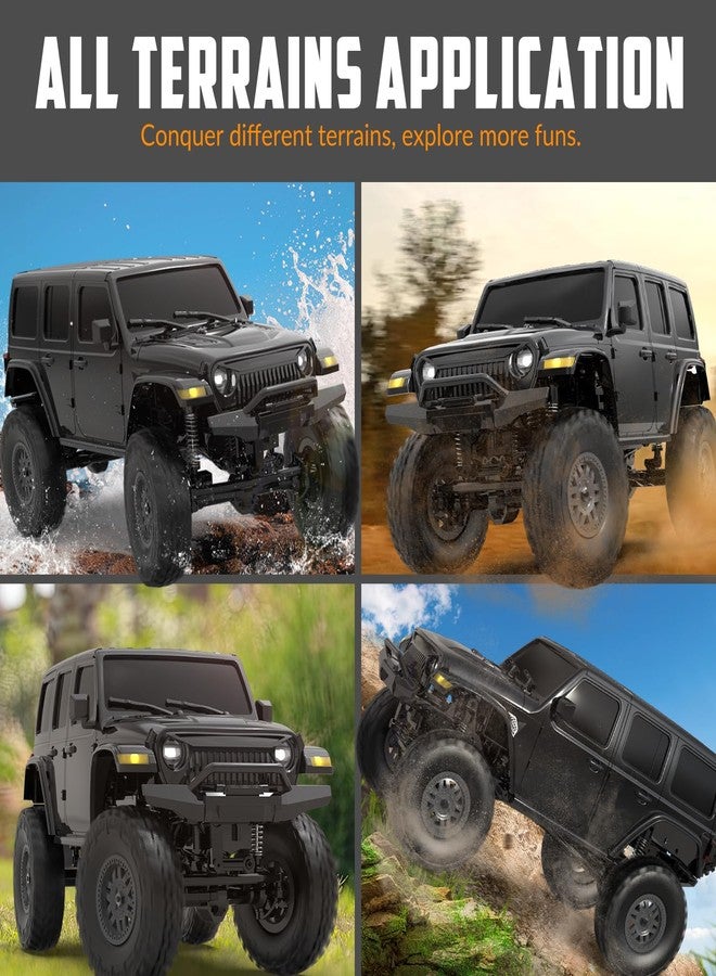 Flycolor شاحنة FLYCOLOR RCS24 RC 1/24 على الطرق الوعرة 4x4 مركبة تسلق على الطرق الوعرة جميع التضاريس شاحنة RC وحش سيارة تحكم عن بعد مع مصباح أمامي ساطع 2 بطاريات ألعاب هواية مقاومة للماء (RTR أسود) - Image 3