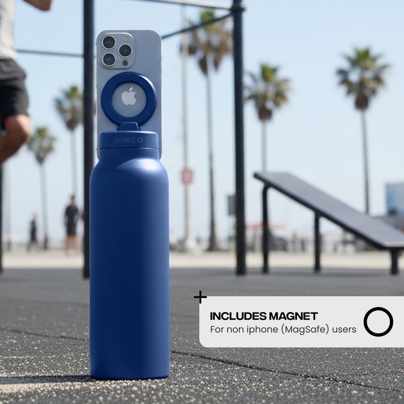 Ringo PRO Water Bottle with Magnetic Phone Mount & Sip Straw Lid - Insulated Stainless Steel Bottle for Workouts, Content Creation, Navigation & Facetime on the Go, 12Hrs Hot/24Hrs Cold Blue 24oz - Image 3