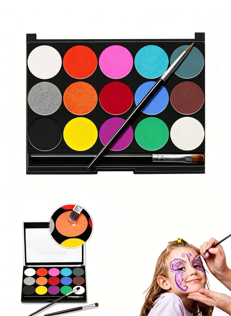 Face Paint Kit for Kids,Professional Non-tocix Face Paint 15 Colors Kit with 2 Brushes, Body Makeup Paint Hypoallergenic Water Based Paints for Party Cosplay - Image 1