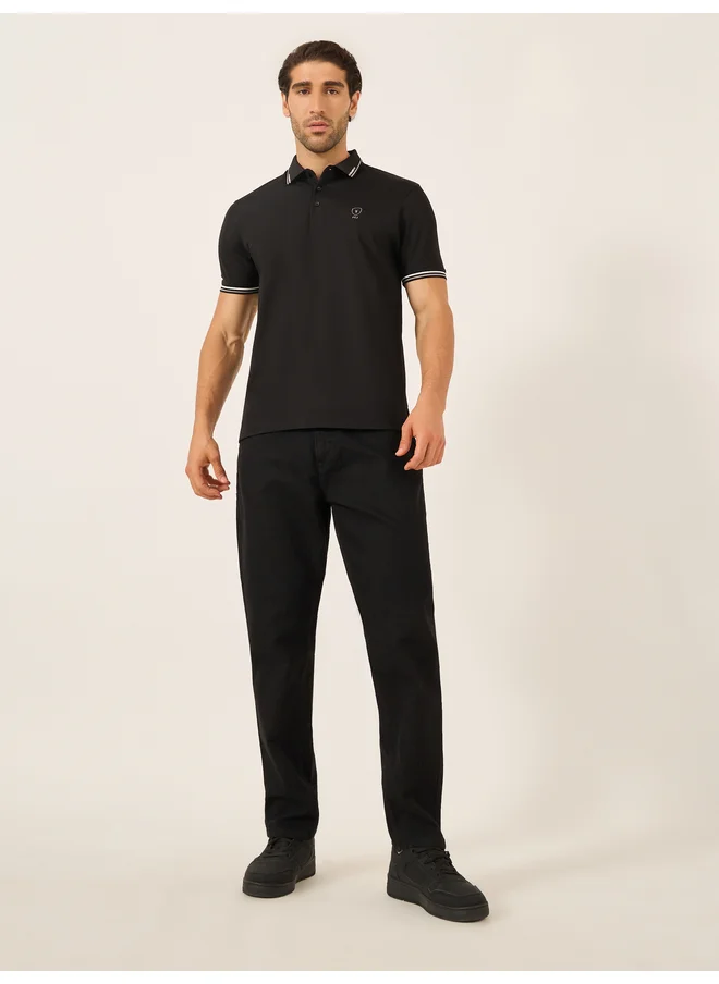 فورت كولينز Fort Collins Men Black Tipped Short Sleeve Polo T-Shirt