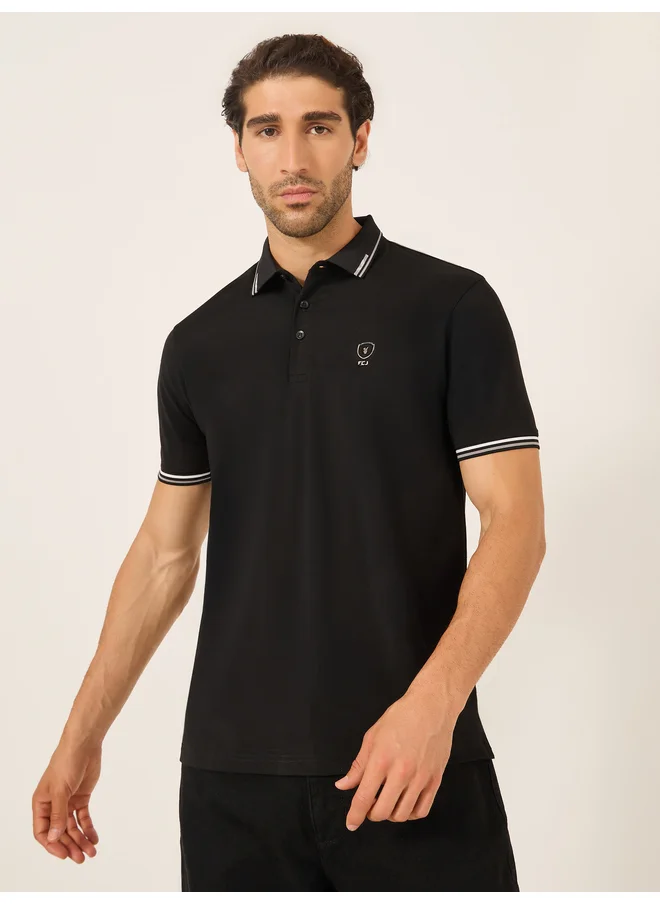 فورت كولينز Fort Collins Men Black Tipped Short Sleeve Polo T-Shirt