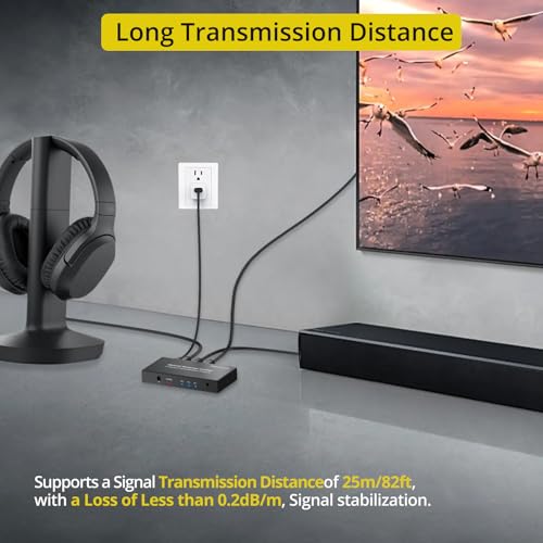PROZOR Digital Audio Switcher Splitter - 3 in 2 Out 3 Port Spdif Toslink Optical Switch with Remote Control, Aluminum Alloy Material 2 Way Digital Audio Splitter Support LPCM 2.0 DTS Dolby-AC3 - Image 3