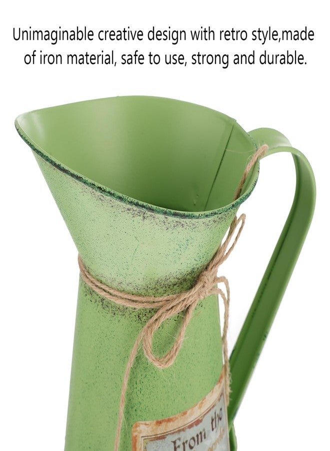 أموسفون مزهرية زهور معدنية ريفية من آموسفن، مزهرية عتيقة الطراز، إبريق حليب مجلفن، إبريق سقي عتيق، دلو لتنسيق الزهور، لون أخضر، 28×18×11 سم - Image 3