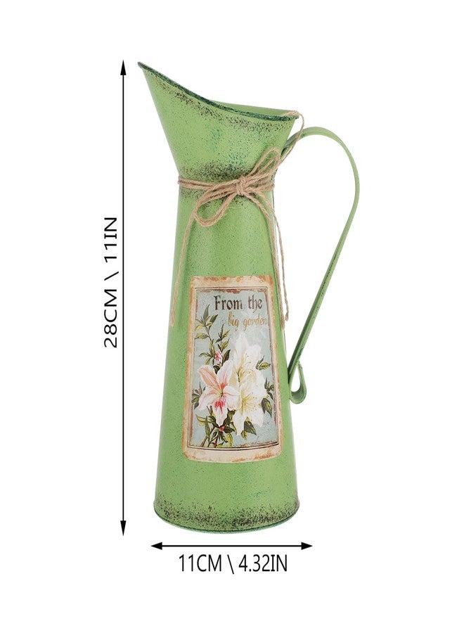 أموسفون مزهرية زهور معدنية ريفية من آموسفن، مزهرية عتيقة الطراز، إبريق حليب مجلفن، إبريق سقي عتيق، دلو لتنسيق الزهور، لون أخضر، 28×18×11 سم - Image 2