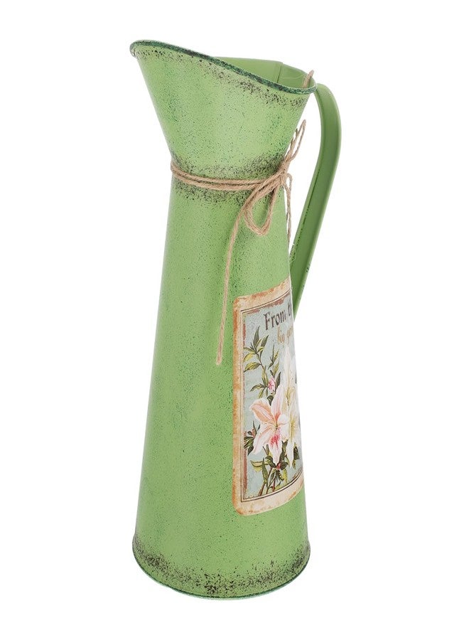 أموسفون مزهرية زهور معدنية ريفية من آموسفن، مزهرية عتيقة الطراز، إبريق حليب مجلفن، إبريق سقي عتيق، دلو لتنسيق الزهور، لون أخضر، 28×18×11 سم - Image 1
