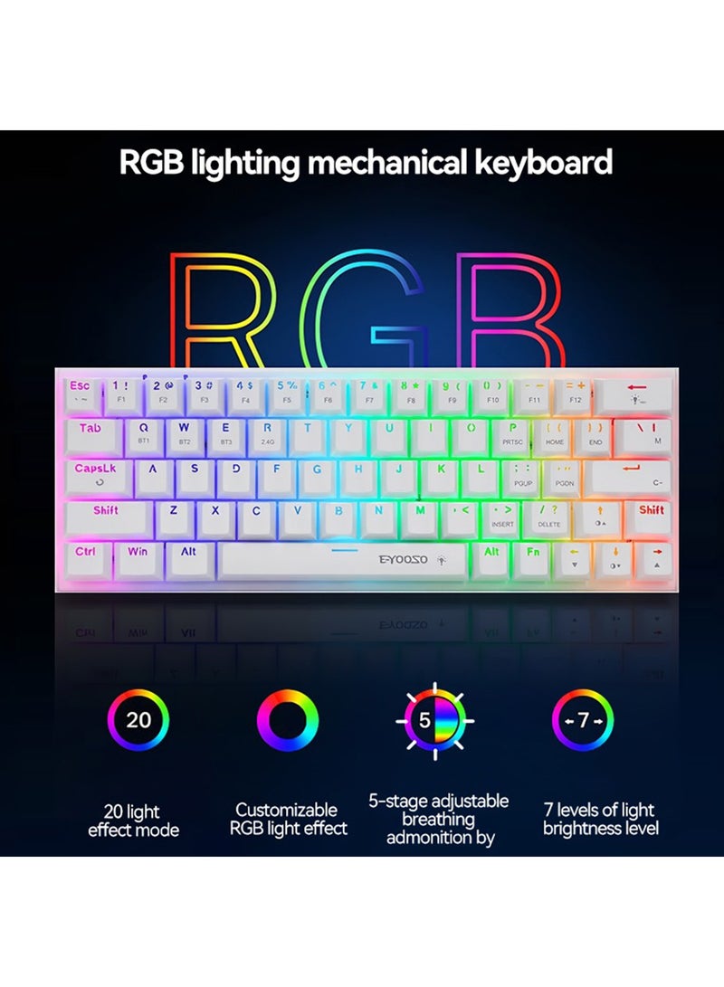 E-YOOSO Z-11 3 Modes Wireless Mechanical Keyboard, Blue Switch Bluetooth/2.4G/USB-C 60% Portable Rechargeable 61 Keys Gaming Keyboard, Compact RGB Hot Swappable Mechanical Keyboard for Windows/Mac  - Image 2