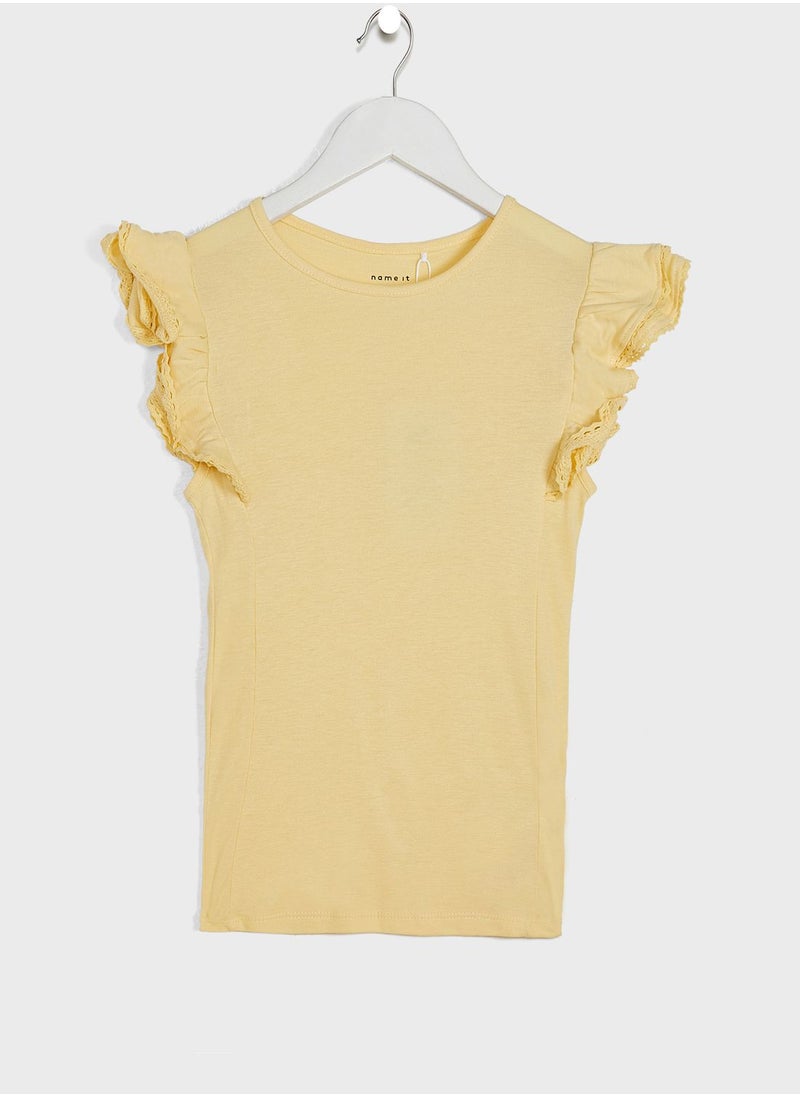 NAME IT - Kids Lace Sleeve Trim Top - Image 1