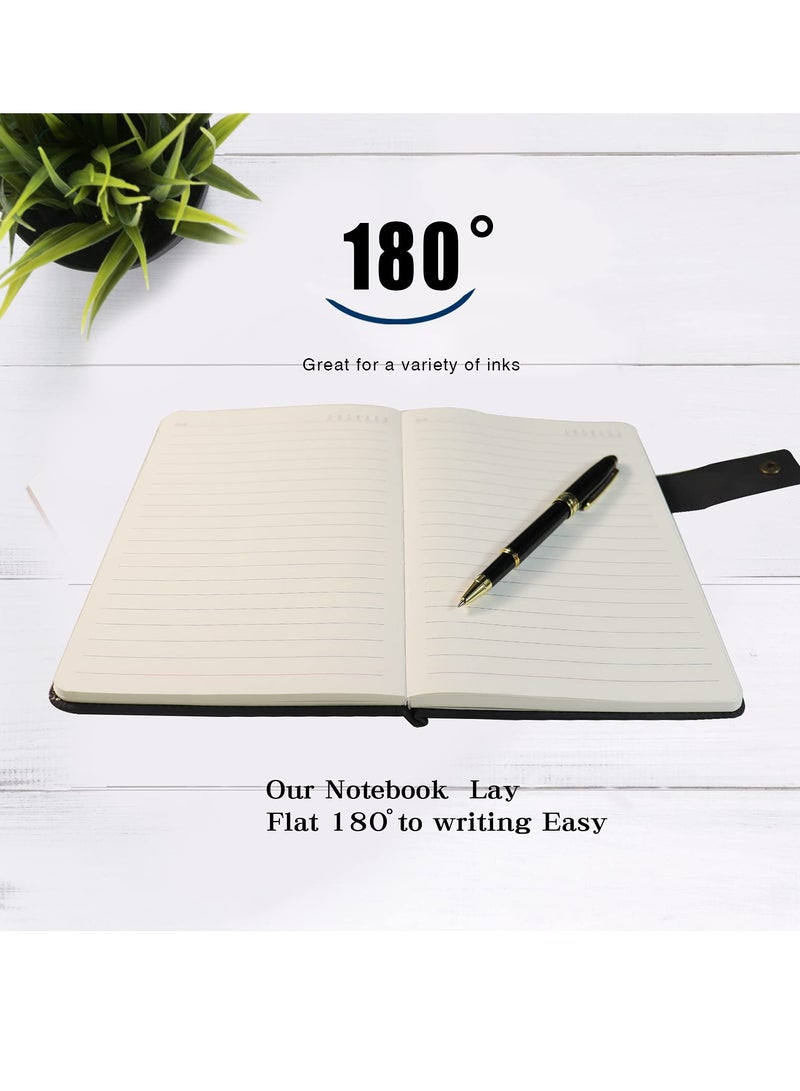 Generic Notebook, Black A5 Lined Leather Journal Personalized Hardcover Set with Pen and Gift Box, 200Pages 100gsm Thick Ruled Paper Daily Diary for School Travel Business Work Home Writing  - Image 3
