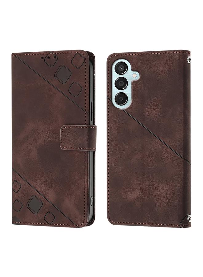 اس-توب جراب لهاتف Samsung Galaxy M15/F15 5G، جراب هاتف جلدي منقوش بملمس الجلد العالمي - Image 1