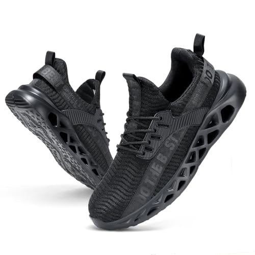 Furuian Steel Toe Sneakers for Men Women Lightweight Safety Shoes Comfortable Puncture Proof Slip On Indestructible Work Shoes All Black - Image 1