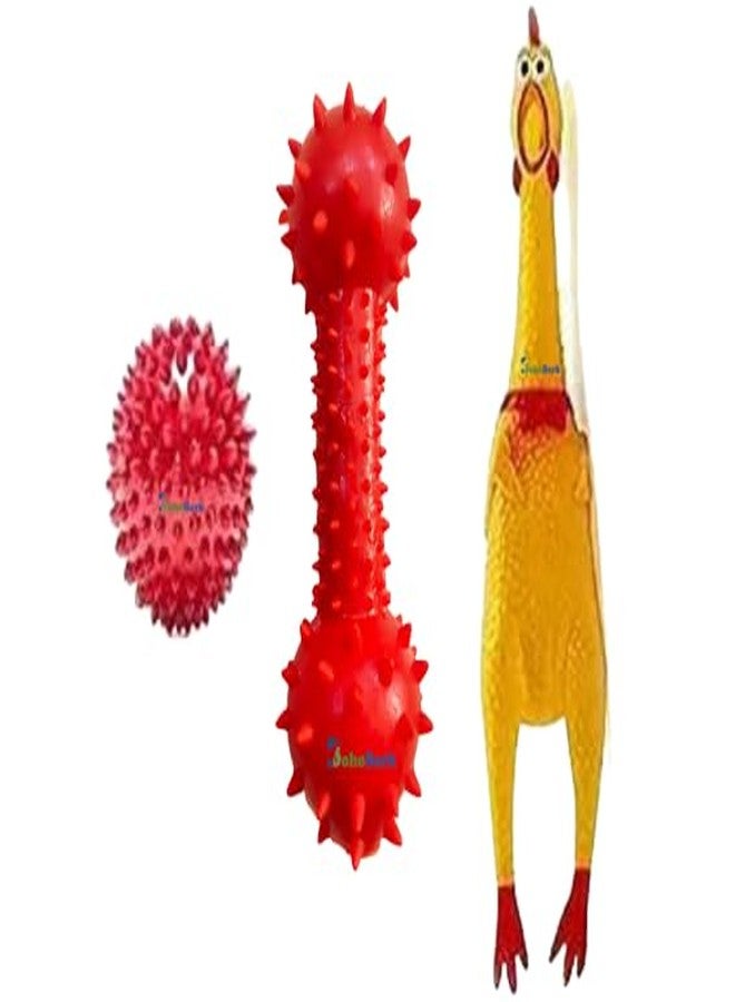 BohoBark Durable Chew Toy Ball+ Doumble + Chicken for Dogs Chewing, Playing, Teething & Training for Small to Medium Dogs & Puppies in one Pack 3 Toys - Image 1