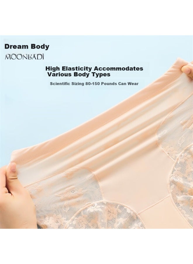 Moonbadi Women's Underwear 2-pack Lace High Waist Tummy Control Thin Seamless Silk Crotch Triangle Panties - Image 5