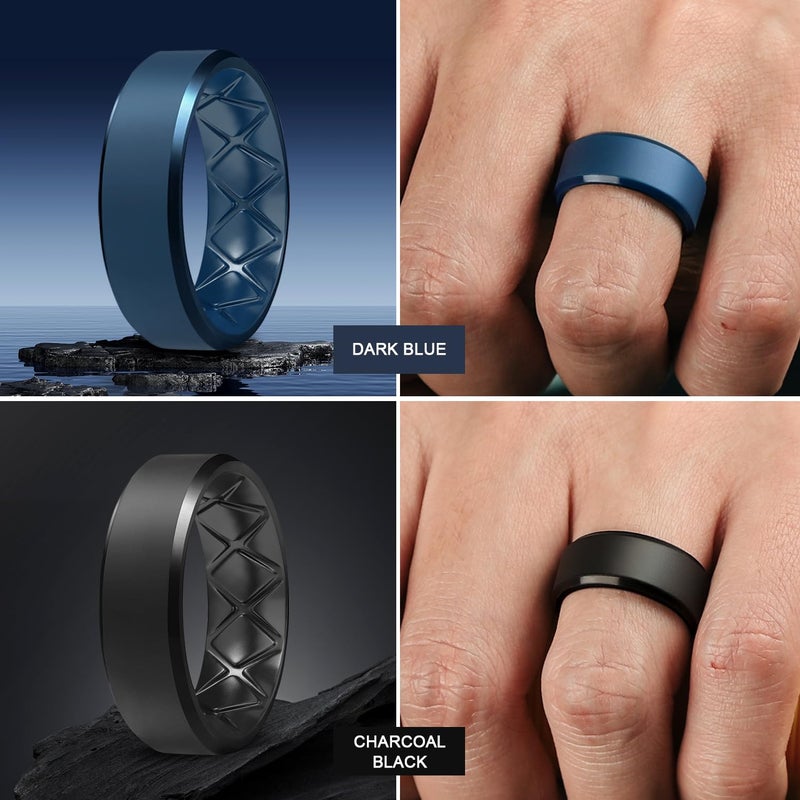 Egnaro Silicone Ring For Men 9mm Wide 2.5mm Thick, Rubber Wedding Bands Ergonomic Breathable Design, Flexible Engagement Rings - Image 3