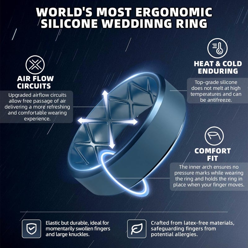 Egnaro Silicone Ring For Men 9mm Wide 2.5mm Thick, Rubber Wedding Bands Ergonomic Breathable Design, Flexible Engagement Rings - Image 2