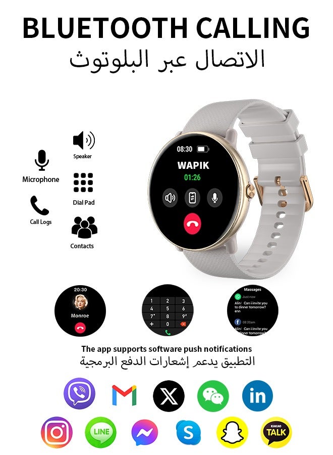 WAPIK Korean Brand Y6 Business Smartwatch Waterproof Fitness Watch Bluetooth Calling Compatible with Android & iOS Heart Rate Monitoring - Silver