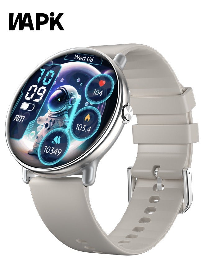 WAPIK Korean Brand Smart Watch Y6,Business Smartwatch, Waterproof Fitness Watch, Bluetooth Calling, Compatible with Android and iOS, Smart Watch for men, AMOLED Display, Heart Rate Monitoring, Silver