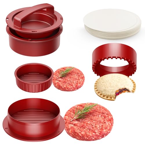 Pisol Hamburger Press, 4-in-1 Burger Press Patty Maker Slider, Stuffed Burgers Sandwich Cutter, Meat Beef Veggie Hamburger Patty Mold with 100 pcs Wax Disc Papers - Image 1