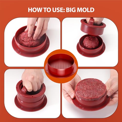 Pisol Hamburger Press, 4-in-1 Burger Press Patty Maker Slider, Stuffed Burgers Sandwich Cutter, Meat Beef Veggie Hamburger Patty Mold with 100 pcs Wax Disc Papers - Image 5