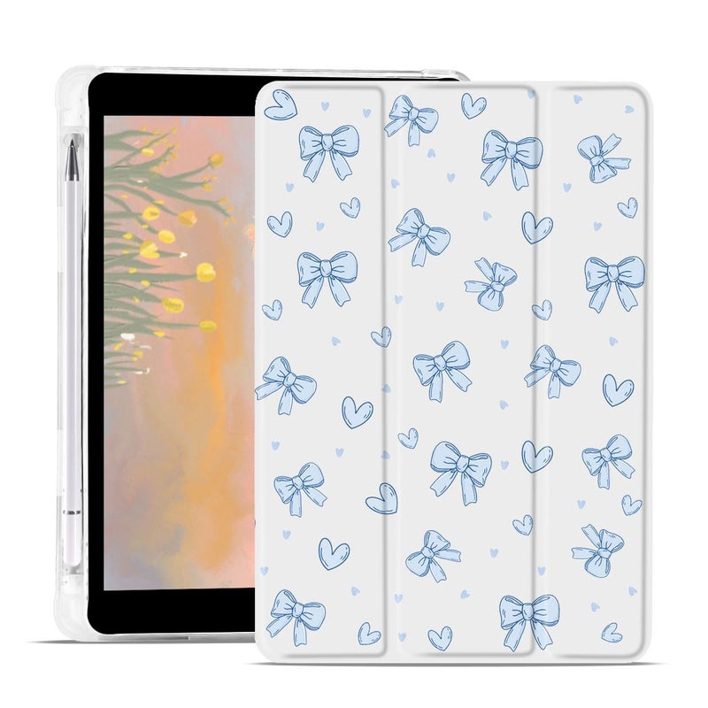 JOYLAND Cute Blue Bowknot Case for iPad A16 11th Generation 2025 11iPad 10th Generation 2022 109 with Pencil Holder Aesthetic Bow Girly White Cover Auto WakeSleep Foldable Shockproof Case - Image 2