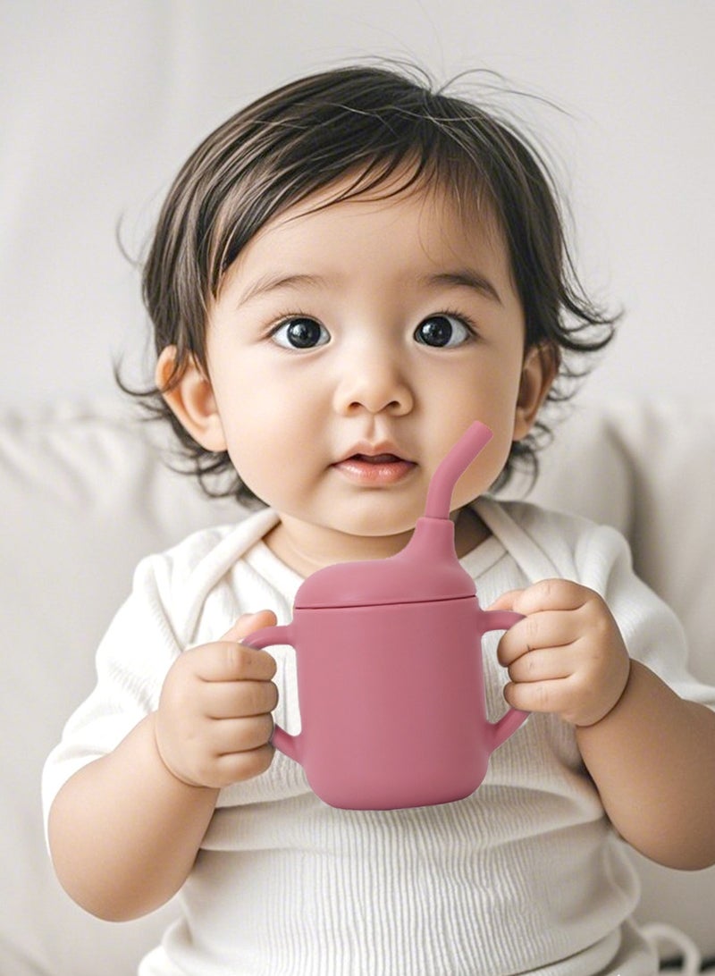 URbazaar 2 Pack Baby Training Cup, Shatterproof Toddler Sippy Cups with Straw, Open Cup for Baby, 6+ Months 100% Silicone 180ml - Image 5