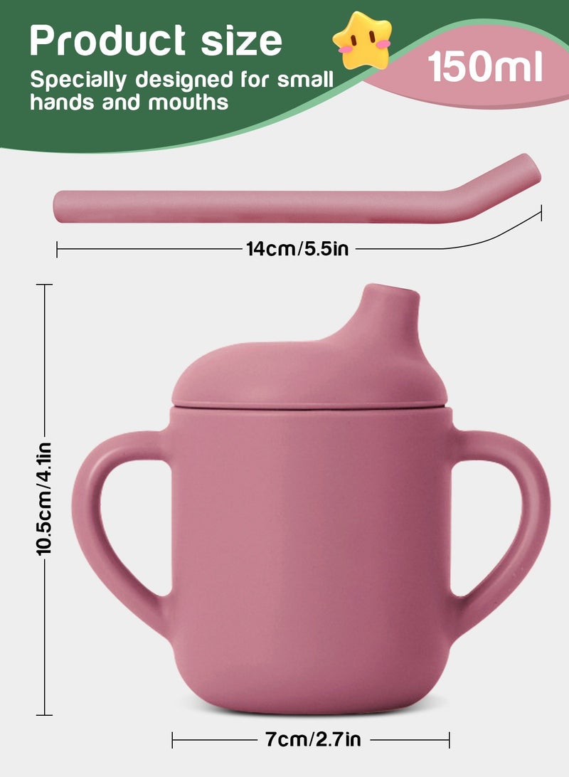 URbazaar 2 Pack Baby Training Cup, Shatterproof Toddler Sippy Cups with Straw, Open Cup for Baby, 6+ Months 100% Silicone 180ml - Image 2