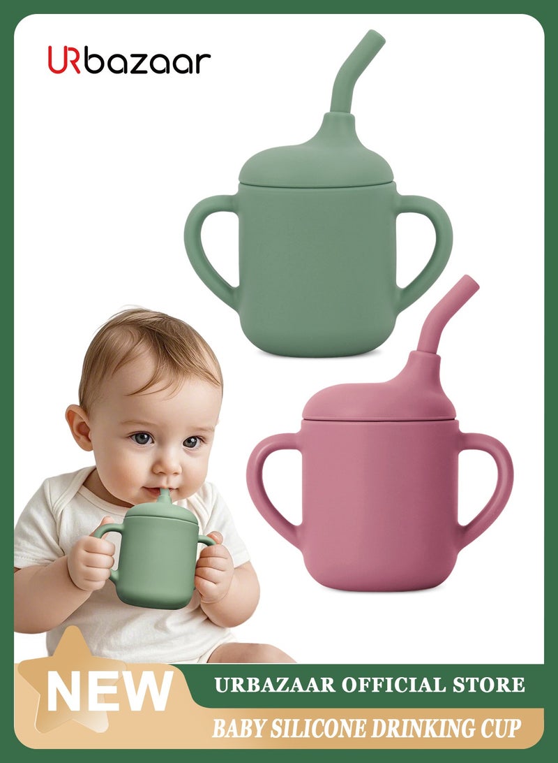URbazaar 2 Pack Baby Training Cup, Shatterproof Toddler Sippy Cups with Straw, Open Cup for Baby, 6+ Months 100% Silicone 180ml - Image 1