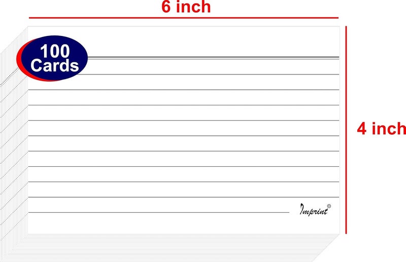 IMPRINT'S Ruled Flash Cards/Index Cards,White Card Stock,4" x 6" Inches, 100 Cards in This Pack - Image 2