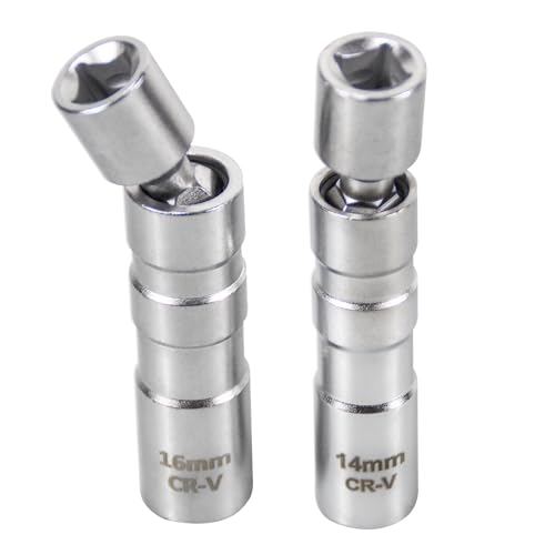 UTMALL 2pcs 12pt Magnetic Thin Wall Universal Joint Spark Plug Socket Removal Installer Tool 14mm 16mm - Image 1