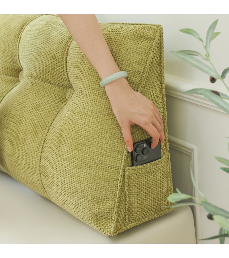Modern Olive Green Trianglular Seat Cushion 39 37 x 7 87 x 19 69 Inches Bedside Lumbar Support With Side Pocket Detachable Design For All Season Use Soft Beige Friendly - Image 4