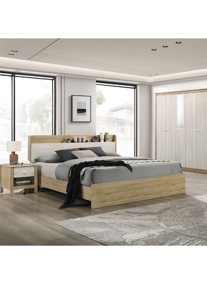 DANUBE HOME - Kelly 5 Door Wardrobe With Mirror Sturdy Closet Clothes Storage Cupboard Modern Design Space Saving Swing Door Cabinet For Bedroom L194.3Xw55Xh210Cm - White Ash+Sonoma Oak - Image 1