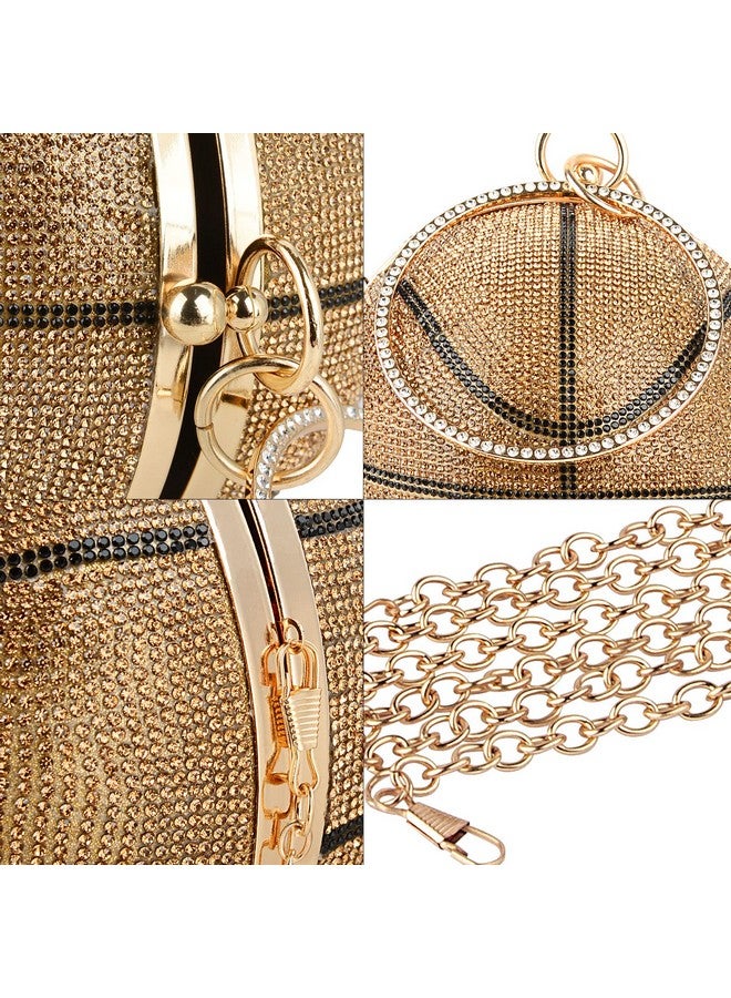 Linkidea Small Clutch Purses for Women Evening, Basketball Rhinestone Lady Party Wedding Bag, Crossbody Shoulder Ring Handle Handbag (Not Compatible with Phones) (Gold)  - Image 4