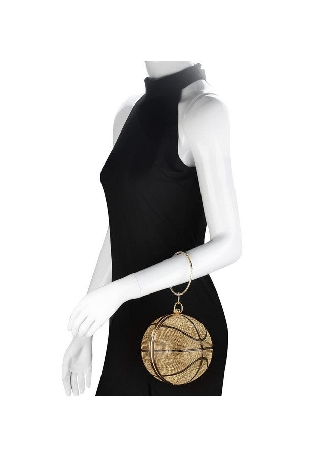 Linkidea Small Clutch Purses for Women Evening, Basketball Rhinestone Lady Party Wedding Bag, Crossbody Shoulder Ring Handle Handbag (Not Compatible with Phones) (Gold)  - Image 3