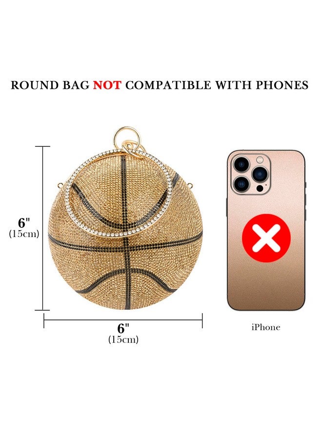 Linkidea Small Clutch Purses for Women Evening, Basketball Rhinestone Lady Party Wedding Bag, Crossbody Shoulder Ring Handle Handbag (Not Compatible with Phones) (Gold)  - Image 1
