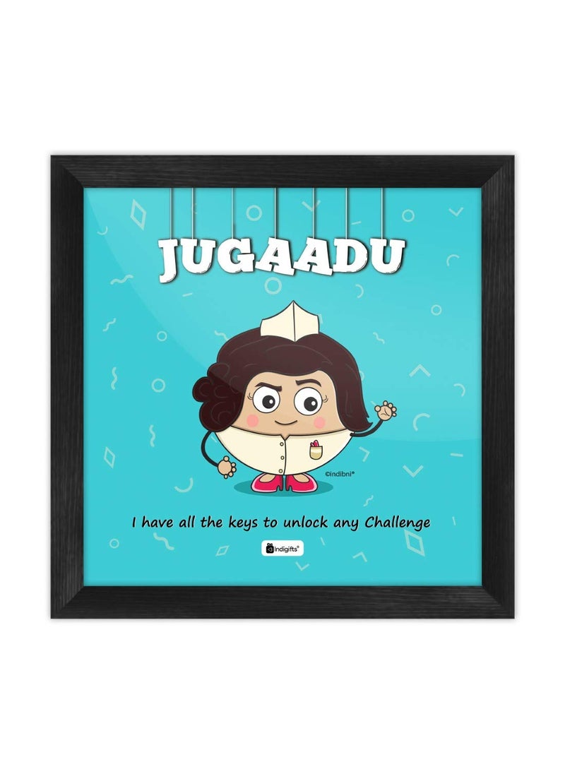 Indigifts Indigifts Funny Gift for Girl Best Friend Sister Jugaadu Printed Poster Frame 6x6 inches- Idea for Friend, Birthday Gift for Girl, Friend, Roommate, Hostel Buddies, BFF Gift  - Image 1