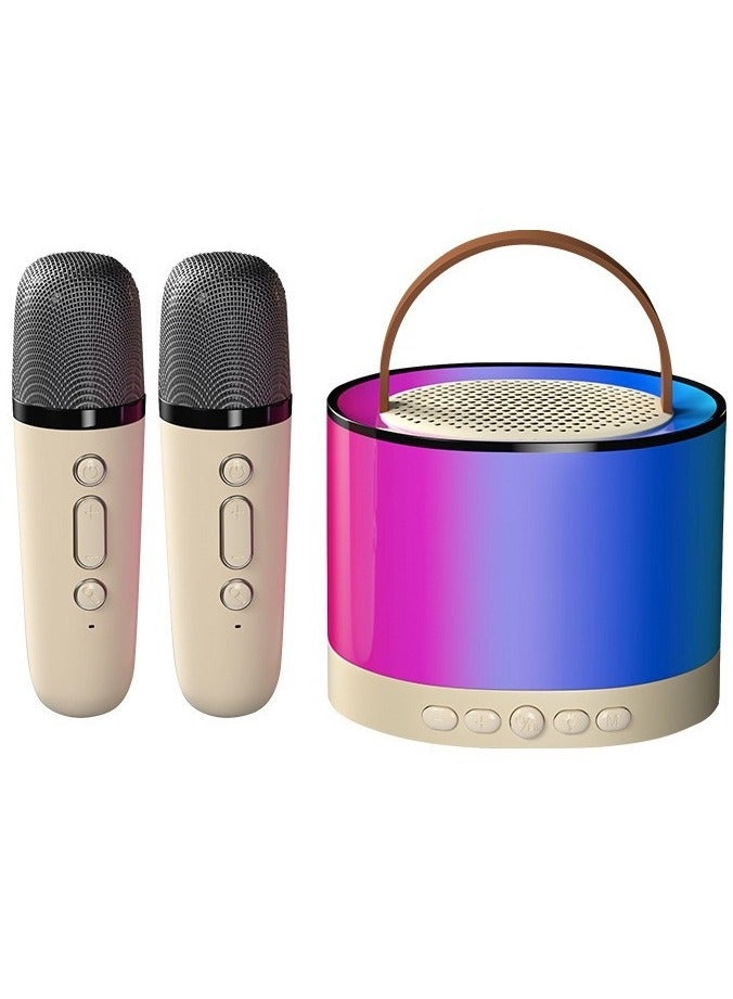 K52 Portable Bluetooth Karaoke Speaker with 2 Wireless Microphones Beige  - Image 1
