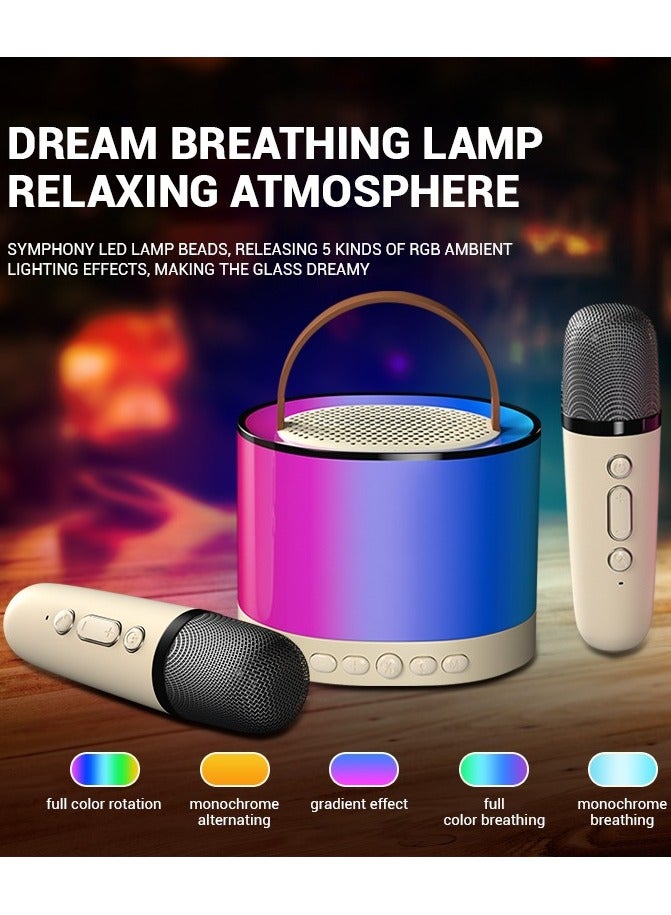 K52 Portable Bluetooth Karaoke Speaker with 2 Wireless Microphones Beige  - Image 4
