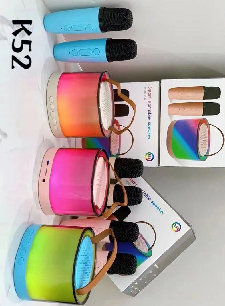 K52 Portable Bluetooth Karaoke Speaker with 2 Wireless Microphones Beige  - Image 5