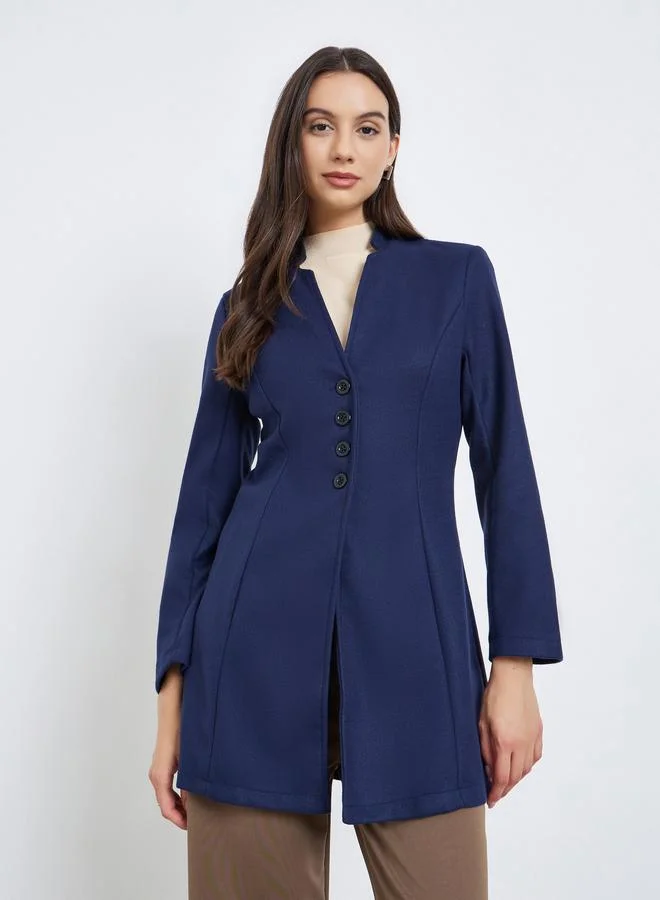Take Two  Women Navy Blue Fitted Long Sleeve Jacket for Women | Best Price UAE