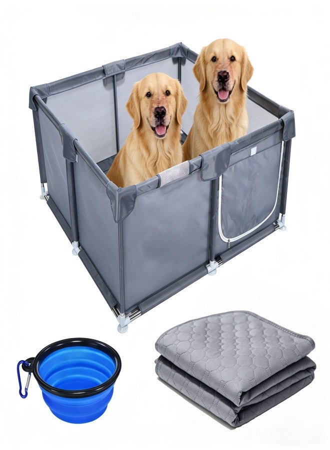 OQUQO Oxford Fabric Whelping Box for Dogs, Black Square Playpen, with Washable Pee Pads, Collapsible Bowl, Suction Cups, Puppy Care Kit for Medium Small Dogs (Gray47.2x47.2x23.6) - Image 1