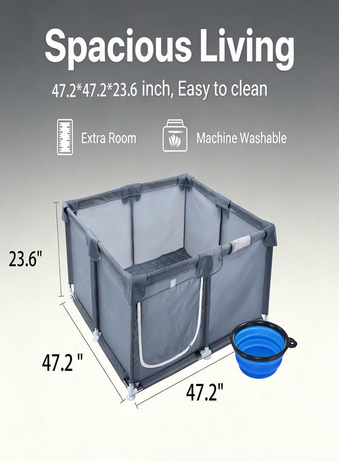 OQUQO Oxford Fabric Whelping Box for Dogs, Black Square Playpen, with Washable Pee Pads, Collapsible Bowl, Suction Cups, Puppy Care Kit for Medium Small Dogs (Gray47.2x47.2x23.6) - Image 3