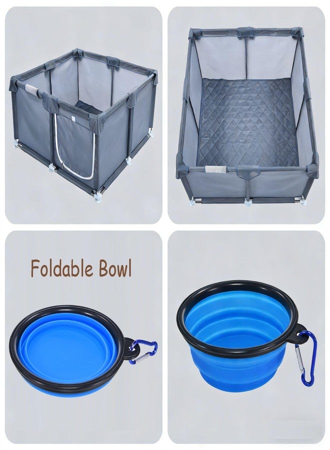 OQUQO Oxford Fabric Whelping Box for Dogs, Black Square Playpen, with Washable Pee Pads, Collapsible Bowl, Suction Cups, Puppy Care Kit for Medium Small Dogs (Gray47.2x47.2x23.6) - Image 4