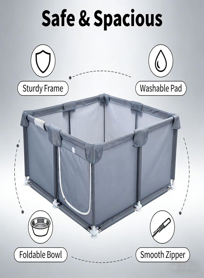 OQUQO Oxford Fabric Whelping Box for Dogs, Black Square Playpen, with Washable Pee Pads, Collapsible Bowl, Suction Cups, Puppy Care Kit for Medium Small Dogs (Gray47.2x47.2x23.6) - Image 2