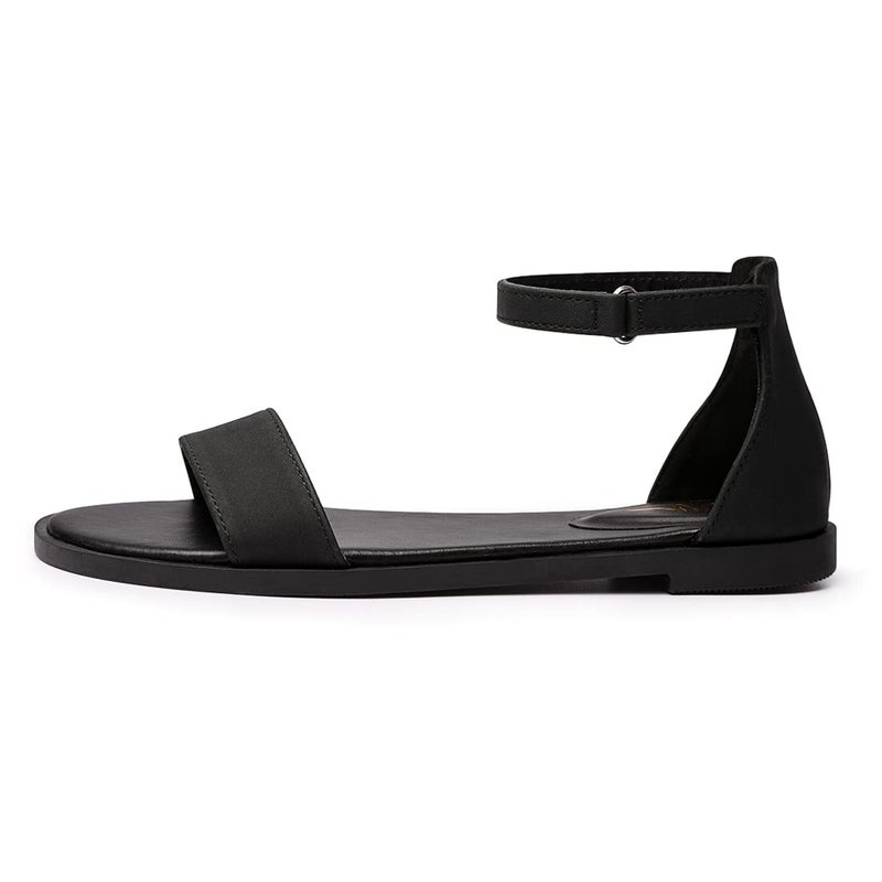 LM Women's Flat Sandals Open Toe One Band Ankle Strap Sandals Casual Summer Flat Sandals (10, Black) - Image 3