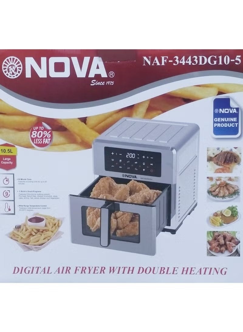 NOVA Digital Air Fryer 10.5L Large Capacity with Double Heating System, Smart Touch Control Panel, Low Oil Healthy Cooking, Multi-Function Fry Roast Bake, Fast Even Cooking Kitchen Appliance - Image 3
