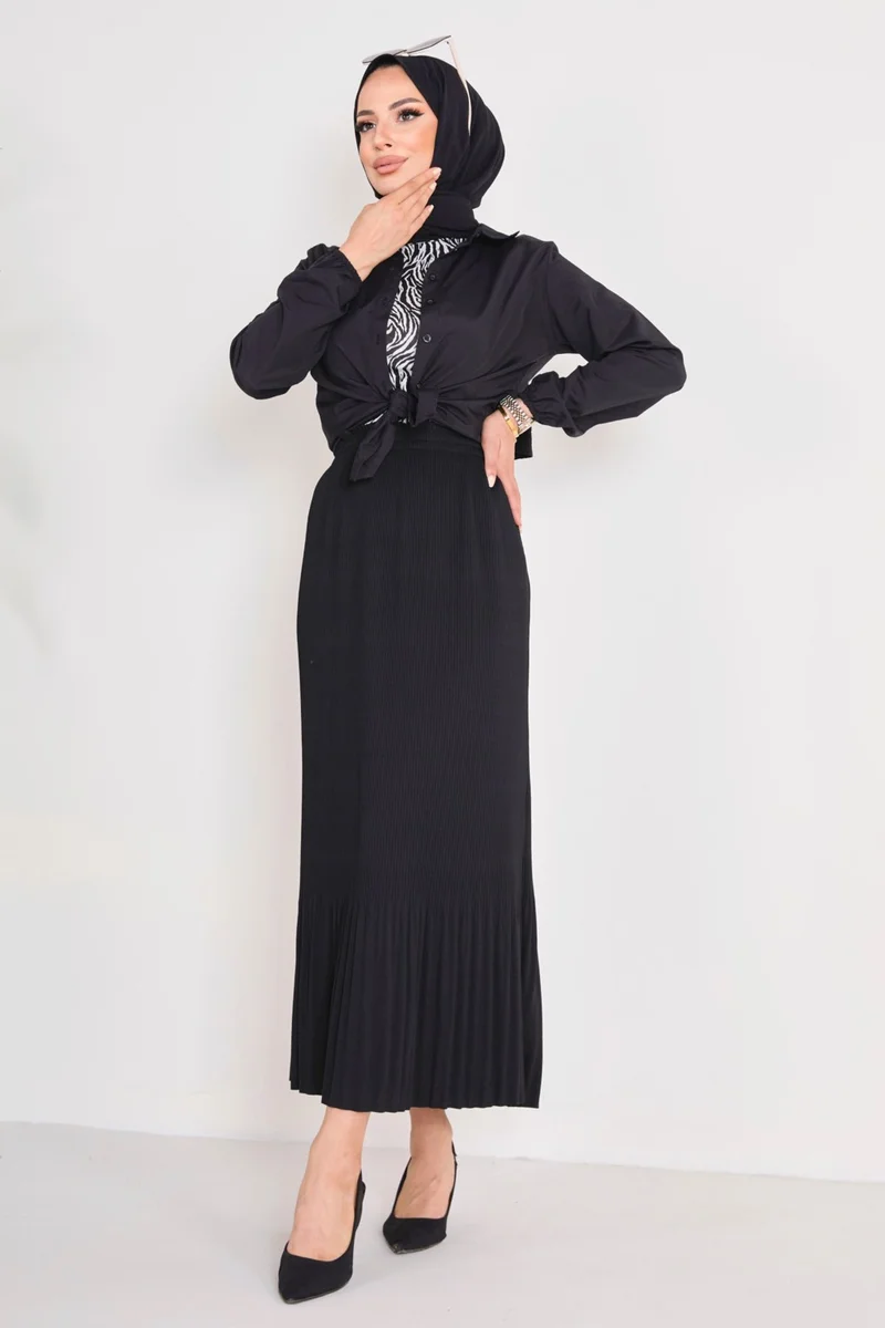Tofisa 23027-BLACK Pleated Skirt