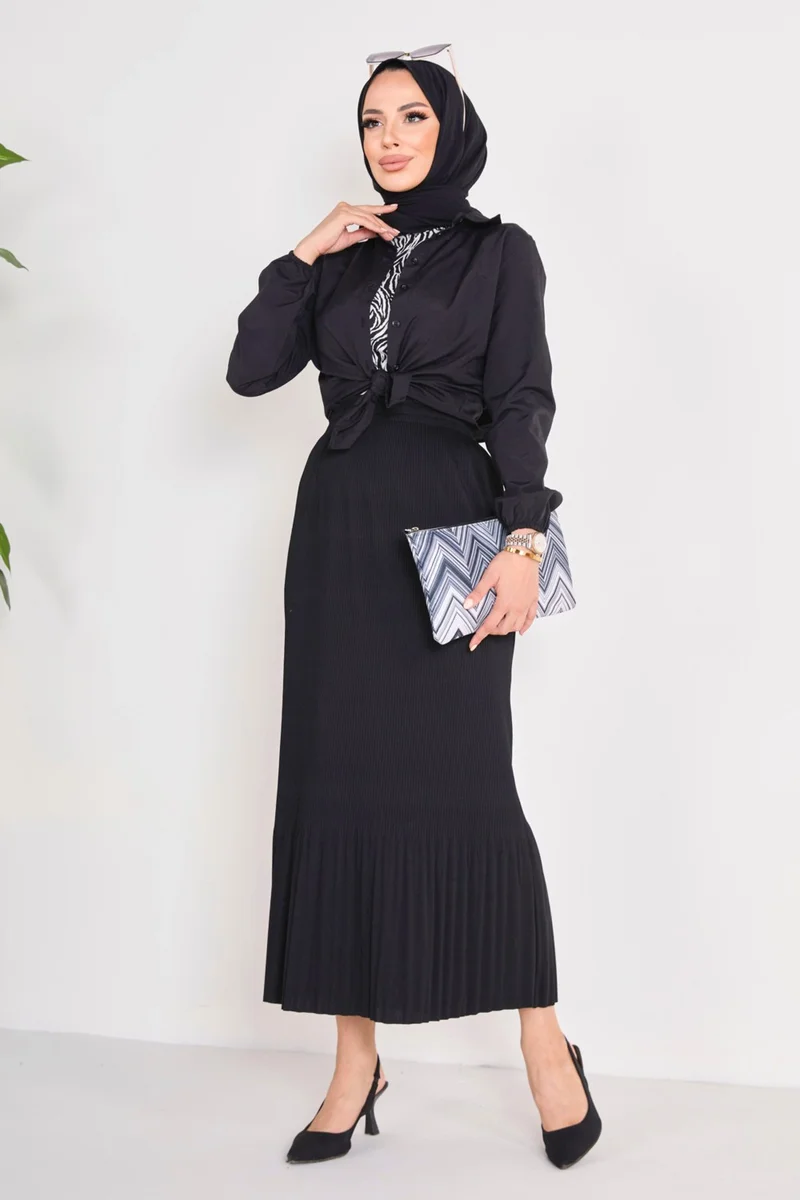 Tofisa 23027-BLACK Pleated Skirt