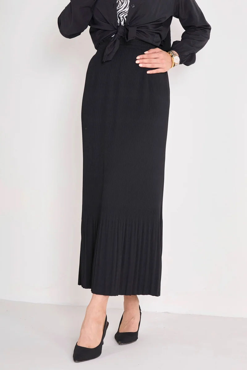 Tofisa 23027-BLACK Pleated Skirt