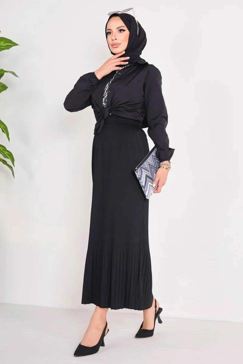 Tofisa 23027-BLACK Pleated Skirt